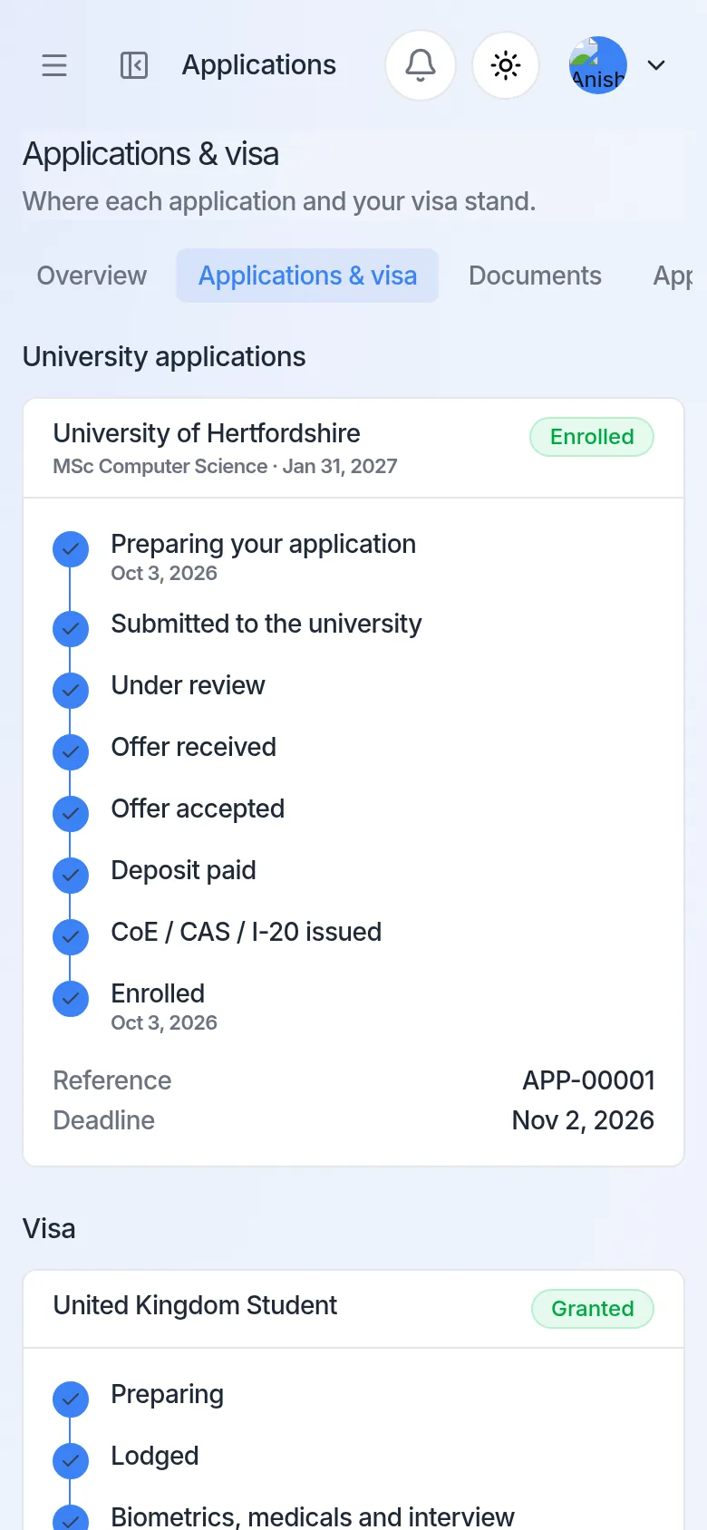 Application progress on a phone